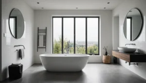 baignoire ilot contre un mur
